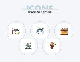 línea de carnaval brasileño lleno de icono paquete 5 diseño de icono. carnaval. cine. carnaval. amar. bandera vector