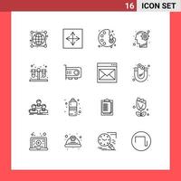 Stock Vector Icon Pack of 16 Line Signs and Symbols for solution mind interface idea color Editable Vector Design Elements