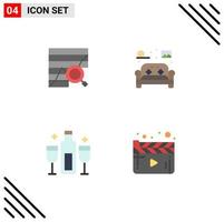 Set of 4 Vector Flat Icons on Grid for analysis living chart chair alcohol Editable Vector Design Elements