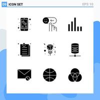 Mobile Interface Solid Glyph Set of 9 Pictograms of tulip flower support paper contract Editable Vector Design Elements