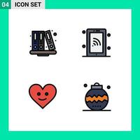 Filledline Flat Color Pack of 4 Universal Symbols of back to school heart library technology celebration Editable Vector Design Elements