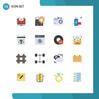 Group of 16 Flat Colors Signs and Symbols for seo usb camera port aperture Editable Pack of Creative Vector Design Elements