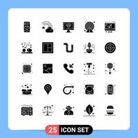 Set of 25 Modern UI Icons Symbols Signs for computer circle rain caution signal Editable Vector Design Elements