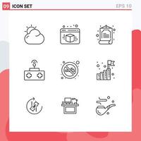 Pack of 9 Modern Outlines Signs and Symbols for Web Print Media such as business no smoking chinese cigarette remote control Editable Vector Design Elements