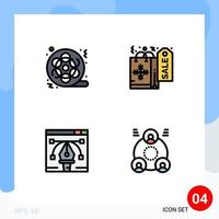 Stock Vector Icon Pack of 4 Line Signs and Symbols for film designing video shopping pen tool Editable Vector Design Elements