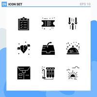 Mobile Interface Solid Glyph Set of 9 Pictograms of send mail up sic broken Editable Vector Design Elements