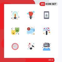 User Interface Pack of 9 Basic Flat Colors of clock bubble security drama expression Editable Vector Design Elements