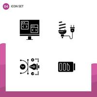 4 Universal Solid Glyphs Set for Web and Mobile Applications app light bulb develop economic file Editable Vector Design Elements