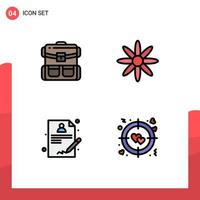 Group of 4 Modern Filledline Flat Colors Set for travel report luggage decoration heart Editable Vector Design Elements