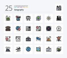 Geo Graphy 25 Line Filled icon pack including plant. tree. globe. picture. hang vector