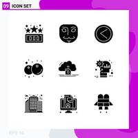 Mobile Interface Solid Glyph Set of 9 Pictograms of save cloud interface healthy food Editable Vector Design Elements