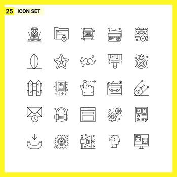 Pack of 25 Modern Lines Signs and Symbols for Web Print Media such as case bag safe folder payment card Editable Vector Design Elements