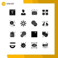 Pack of 16 Modern Solid Glyphs Signs and Symbols for Web Print Media such as network lan person area love Editable Vector Design Elements