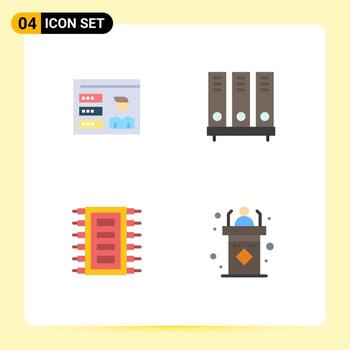 User Interface Pack of 4 Basic Flat Icons of account tech id database chip Editable Vector Design Elements