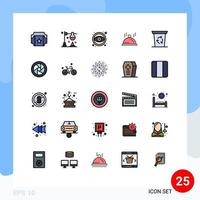 User Interface Pack of 25 Basic Filled line Flat Colors of journey recycle been eye servise dish Editable Vector Design Elements