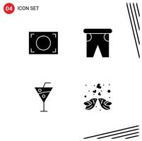 Group of 4 Solid Glyphs Signs and Symbols for focus beach drinks beach swimming drinks Editable Vector Design Elements