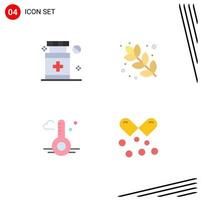 Editable Vector Line Pack of 4 Simple Flat Icons of healthcare spring baking temperature nutrients capsules Editable Vector Design Elements