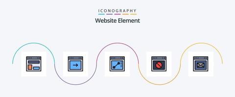 paquete de iconos de 5 planos llenos de línea de elementos del sitio web que incluye el navegador. web. sitio web. advertencia. aplicación vector