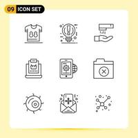 Mobile Interface Outline Set of 9 Pictograms of shopping online power internet cleaning Editable Vector Design Elements