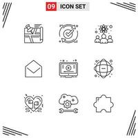 Set of 9 Vector Outlines on Grid for open mail reload business researchers Editable Vector Design Elements