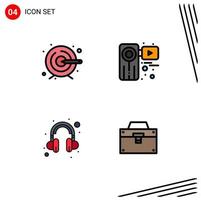 conjunto de 4 iconos de interfaz de usuario modernos signos de símbolos para ayuda creativa cámara grabadora bolsa elementos de diseño vectorial editables vector