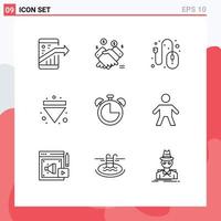 Modern Set of 9 Outlines and symbols such as down eject sales arrow mouse Editable Vector Design Elements