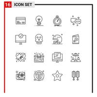 Mobile Interface Outline Set of 16 Pictograms of computers mail done chatting sport Editable Vector Design Elements