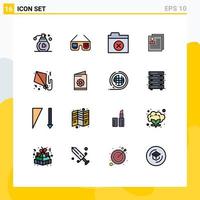 Group of 16 Flat Color Filled Lines Signs and Symbols for flying personal files file contact Editable Creative Vector Design Elements