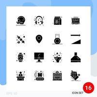 16 User Interface Solid Glyph Pack of modern Signs and Symbols of marshmallow tutorial wedding screen laptop Editable Vector Design Elements