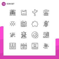 Group of 16 Outlines Signs and Symbols for office design doctor health structure Editable Vector Design Elements