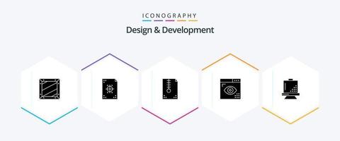 Design and Development 25 Glyph icon pack including development. coding. paper. development. compressed vector