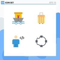 4 iconos planos universales establecidos para aplicaciones web y móviles barco cuerpo bolso de verano elementos de diseño vectorial editables humanos vector