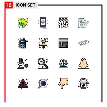 User Interface Pack of 16 Basic Flat Color Filled Lines of resume page bulb file string Editable Creative Vector Design Elements