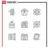 Pack of 9 Modern Outlines Signs and Symbols for Web Print Media such as silo container physics agriculture traveling Editable Vector Design Elements