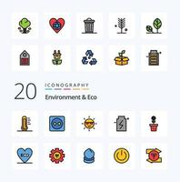 20 paquete de iconos de color llenos de línea ecológica y ambiental como energía energía ecológica batería naturaleza vector