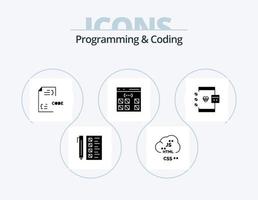 Programming And Coding Glyph Icon Pack 5 Icon Design. develop. app. develop. document. develop vector