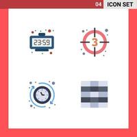 conjunto de iconos planos de interfaz móvil de 4 pictogramas de reloj video tiempo película reloj elementos de diseño vectorial editables vector