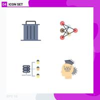 Pictogram Set of 4 Simple Flat Icons of delete secure server remove deep security Editable Vector Design Elements