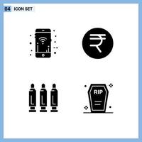 Set of 4 Commercial Solid Glyphs pack for mobile shoot wifi finance casket Editable Vector Design Elements