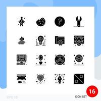 User Interface Pack of 16 Basic Solid Glyphs of firewall antivirus food tool control Editable Vector Design Elements