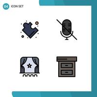 Modern Set of 4 Filledline Flat Colors and symbols such as complex film mic audience business Editable Vector Design Elements