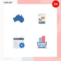 Modern Set of 4 Flat Icons and symbols such as australian browser map process settings Editable Vector Design Elements