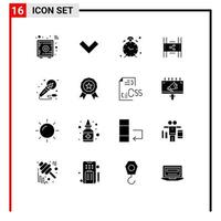 Set of 16 Modern UI Icons Symbols Signs for mic pp time movie distribution Editable Vector Design Elements