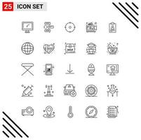 Universal Icon Symbols Group of 25 Modern Lines of video camera dialogue aim target Editable Vector Design Elements