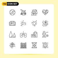 Modern Set of 16 Outlines and symbols such as combo favorite female like heart Editable Vector Design Elements