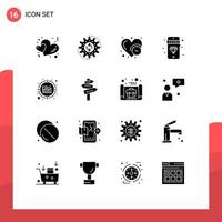 Mobile Interface Solid Glyph Set of 16 Pictograms of data jewelry work diamond time Editable Vector Design Elements