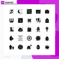 Mobile Interface Solid Glyph Set of 25 Pictograms of image house night map building Editable Vector Design Elements