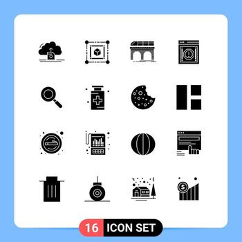 Editable Vector Line Pack of 16 Simple Solid Glyphs of warning message metro internet transport Editable Vector Design Elements