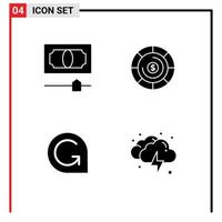 Mobile Interface Solid Glyph Set of 4 Pictograms of cash crypto currency budget game credits lightning Editable Vector Design Elements