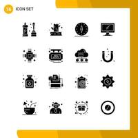 Universal Icon Symbols Group of 16 Modern Solid Glyphs of pc device gps monitor travel Editable Vector Design Elements